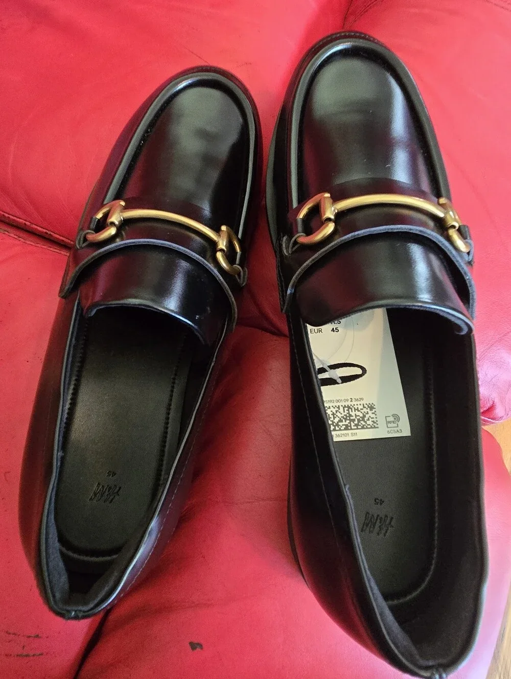 H&M Black Leather Loafers with Gold Hardware